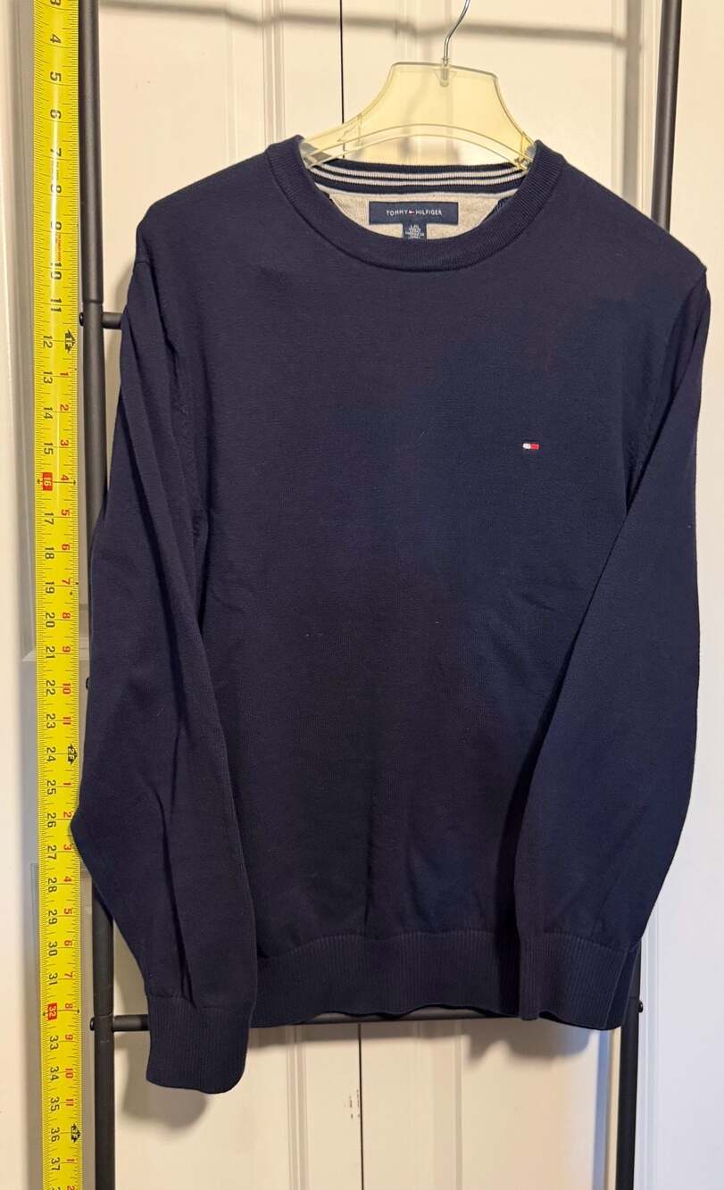 Tommy Hilfiger Men's Navy Blue Crew Neck Cotton Knit Sweater
